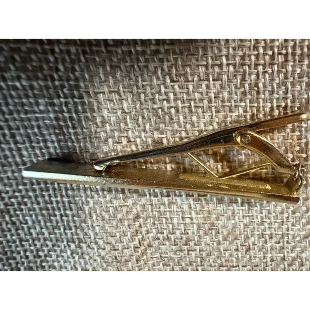 Vintage Mid-Century Modern Gold Tone Men's Tie Clip Faux Tortoiseshell Enamel